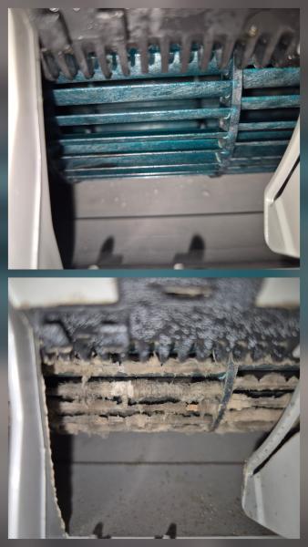 Beltéri egység ventilátora tisztítás előtt és után – klímaszerelés, Balázs Klíma